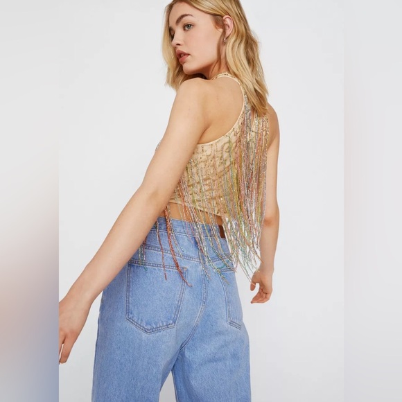 Nasty gal tassel beaded halter top size 4 NYE TOP - Picture 3 of 5